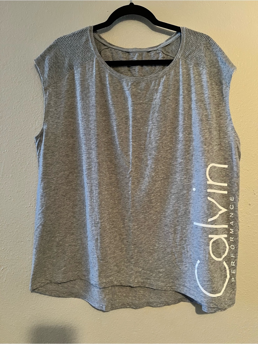 Calvin Klein Performance Top Womens 1X Gray Logo Activewear Short Sleeve Shirt